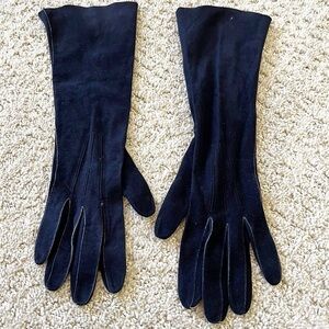 Womens Vintage Blue Suede Leather Gloves Sz 6 Lined Driving Fall Winter Classic
